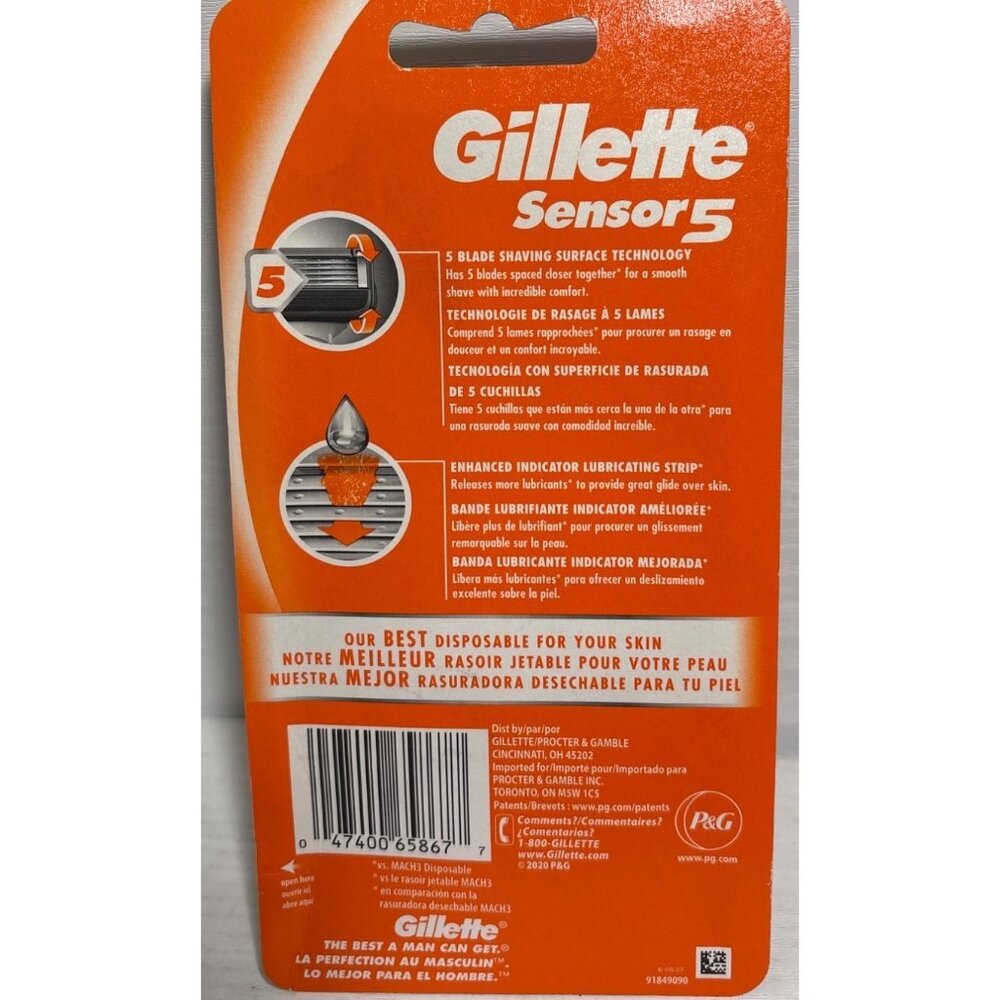 Gillette Sensor5 Disposable Razors 2 Pack 5 Blade Technology Lubricating Strip - Picture 2 of 4